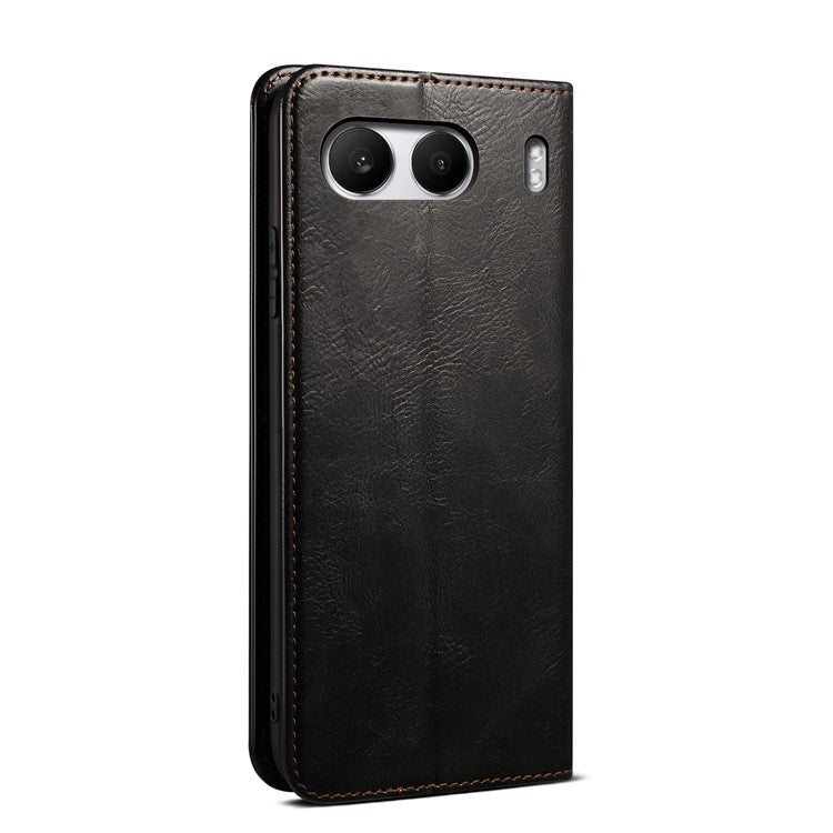 For OnePlus Nord 4 Case Crazy Horse Texture Waxy Leather Wallet Stand Cover - Black