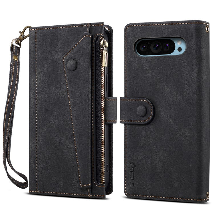 ESEBLE Star Series For Google Pixel 9 / Pixel 9 Pro Case Zipper Wallet Leather Stand Phone Cover - Black