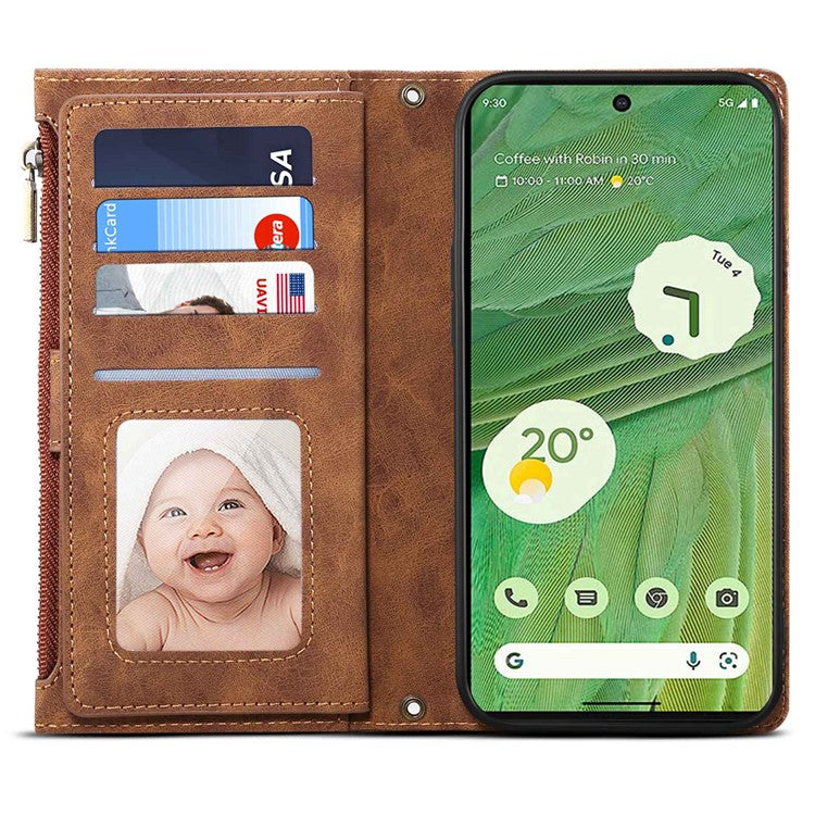 ESEBLE Star Series For Google Pixel 9 / Pixel 9 Pro Case Zipper Wallet Leather Stand Phone Cover - Brown