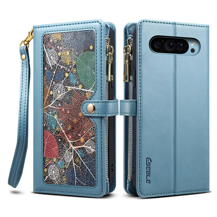 ESEBLE Galaxy Series For Google Pixel 9 / Pixel 9 Pro Case Leather Zipper Phone Cover RFID Blocking - Blue