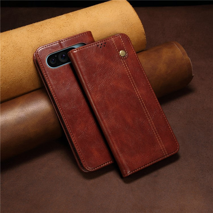 For Google Pixel 9 / Pixel 9 Pro Case Crazy Horse Texture Waxy Leather Wallet Stand Cover - Brown