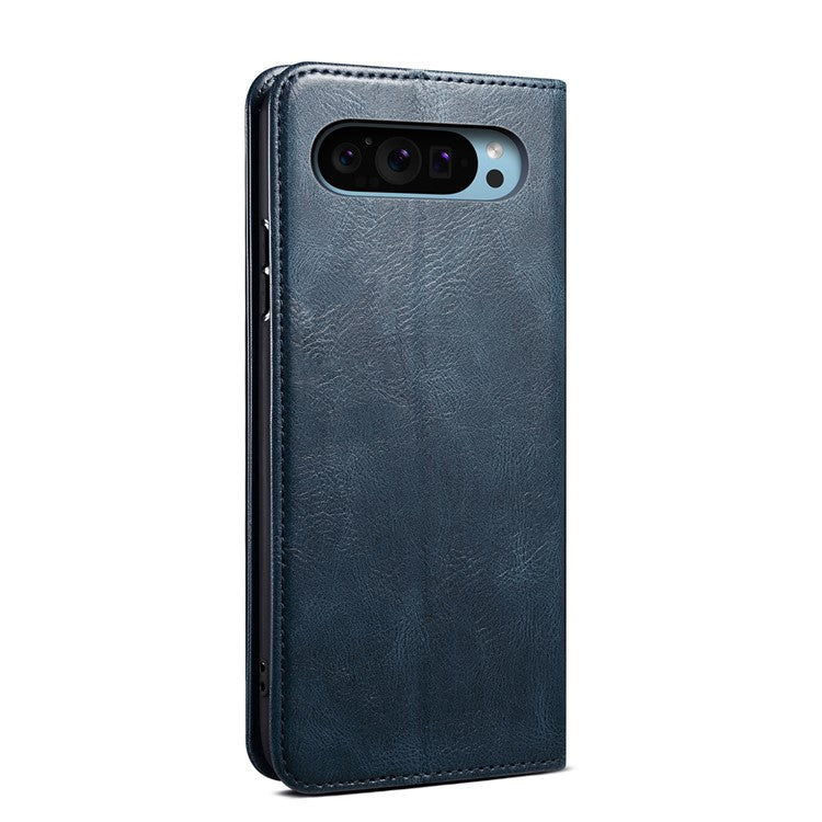 For Google Pixel 9 / Pixel 9 Pro Case Crazy Horse Texture Waxy Leather Wallet Stand Cover - Blue