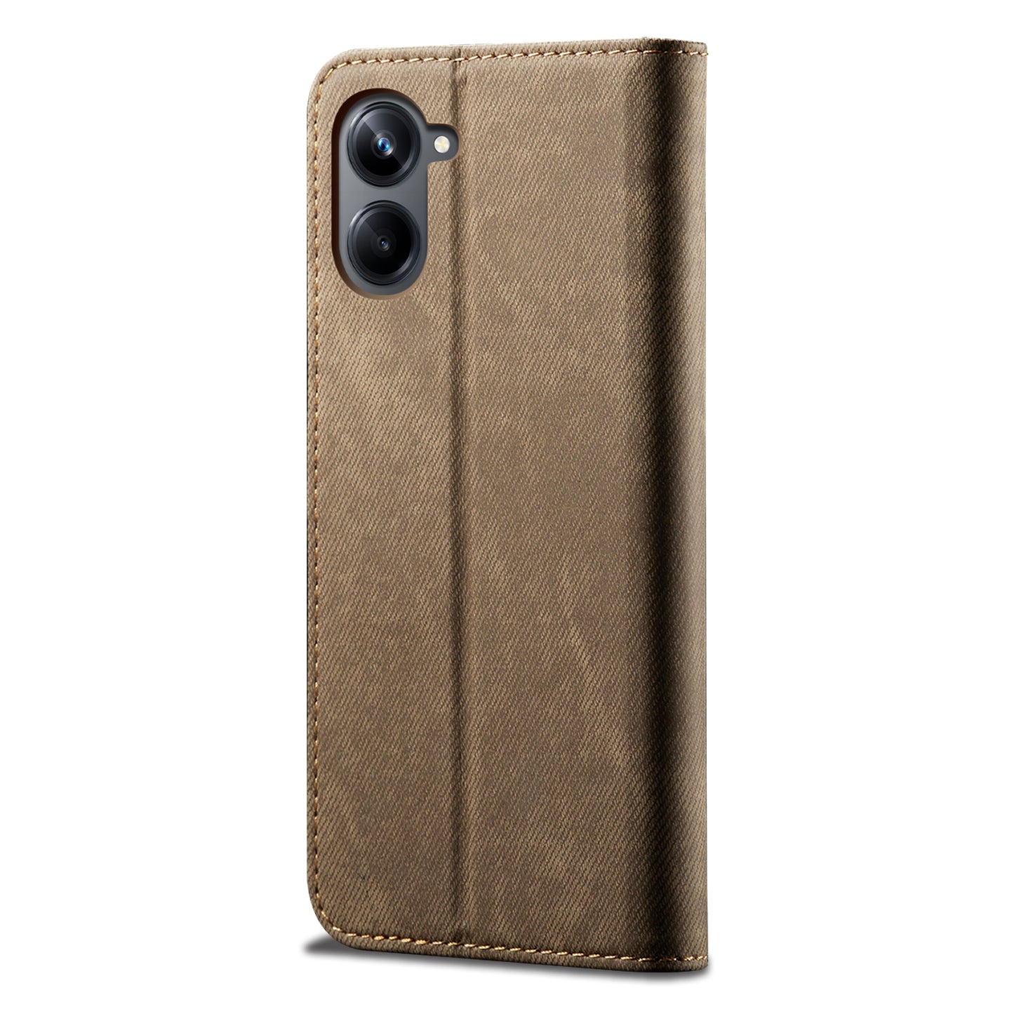 For Samsung Galaxy A06 Case Jeans Cloth Texture Anti-Scratch Leather Stand Phone Cover - Khaki
