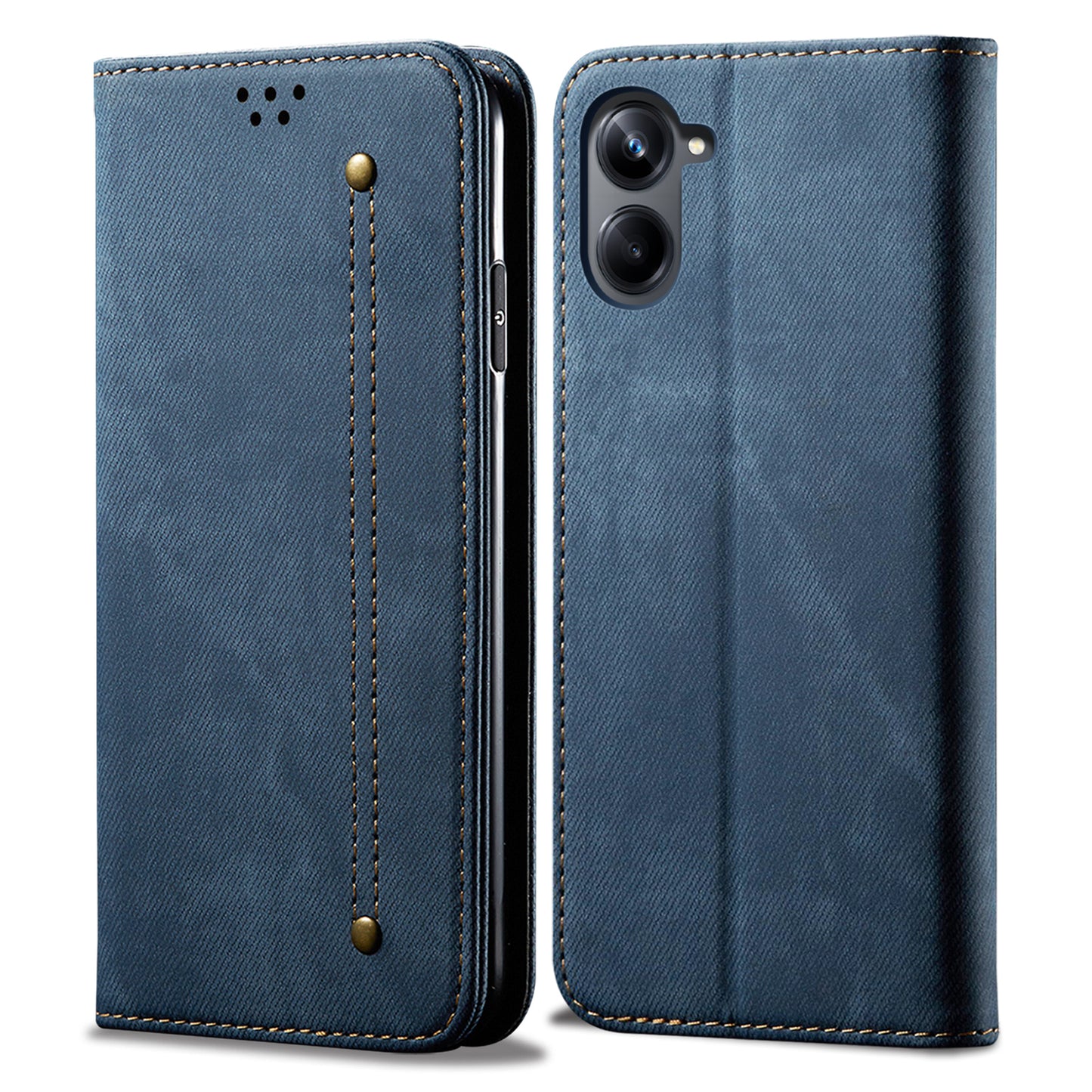 For Samsung Galaxy A06 Case Jeans Cloth Texture Anti-Scratch Leather Stand Phone Cover - Blue