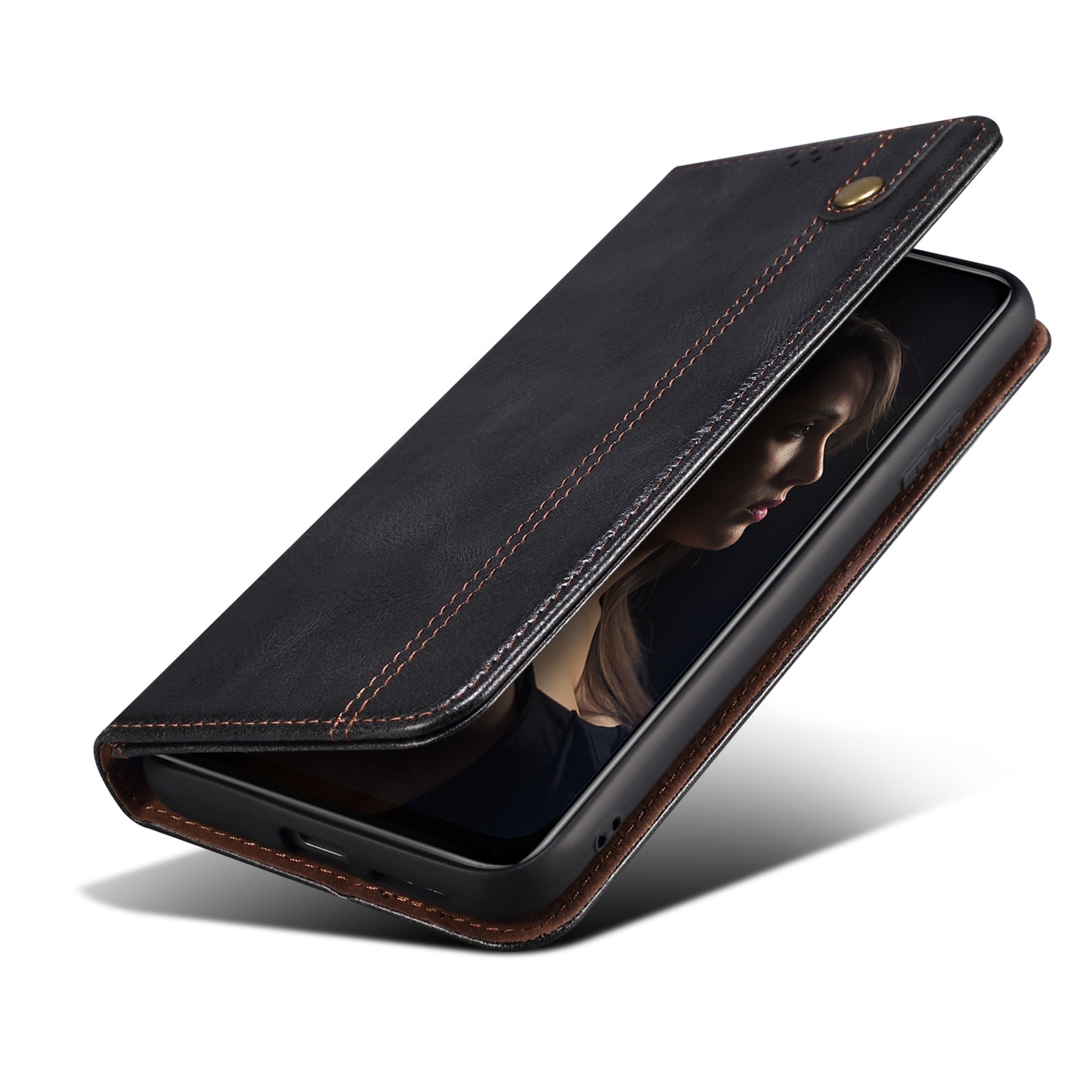 For Samsung Galaxy A06 Case Crazy Horse Texture Waxy Leather Wallet Stand Cover - Black