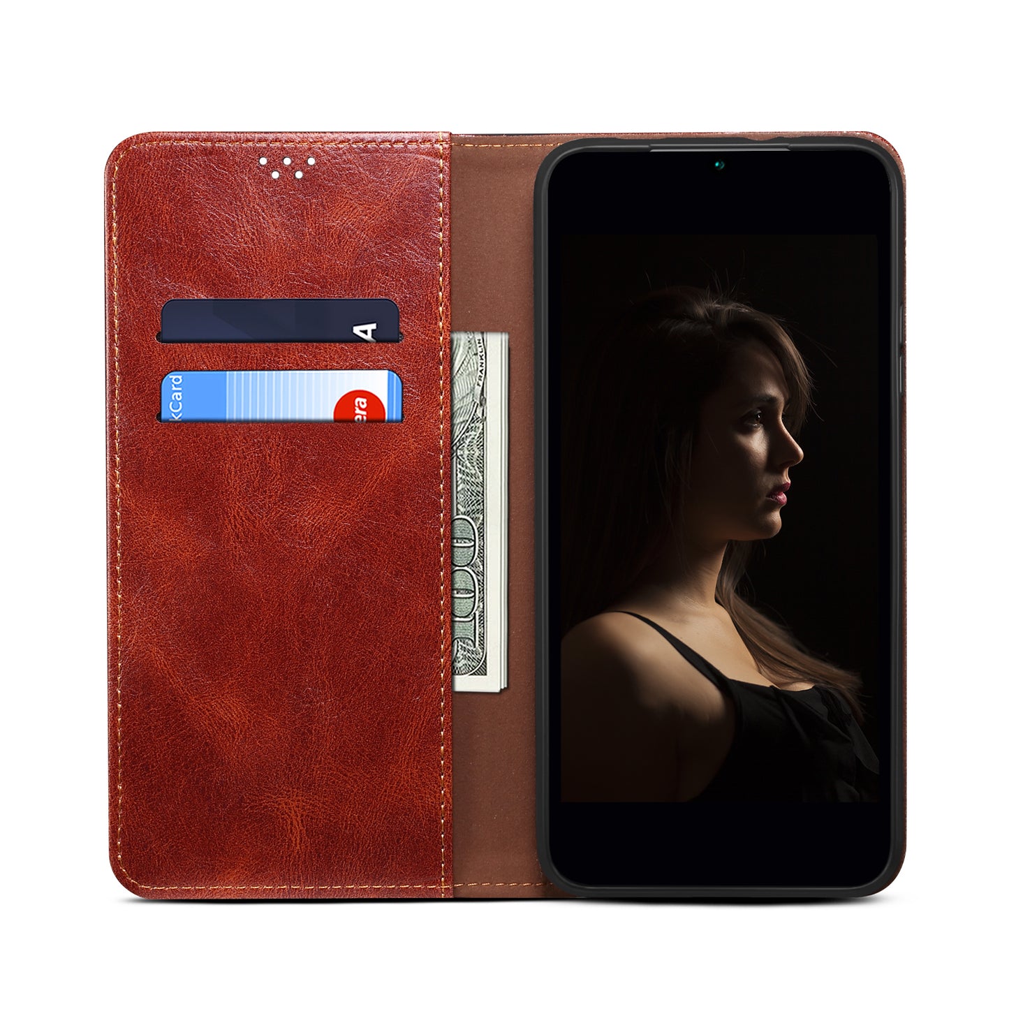 For Samsung Galaxy A06 Case Crazy Horse Texture Waxy Leather Wallet Stand Cover - Brown