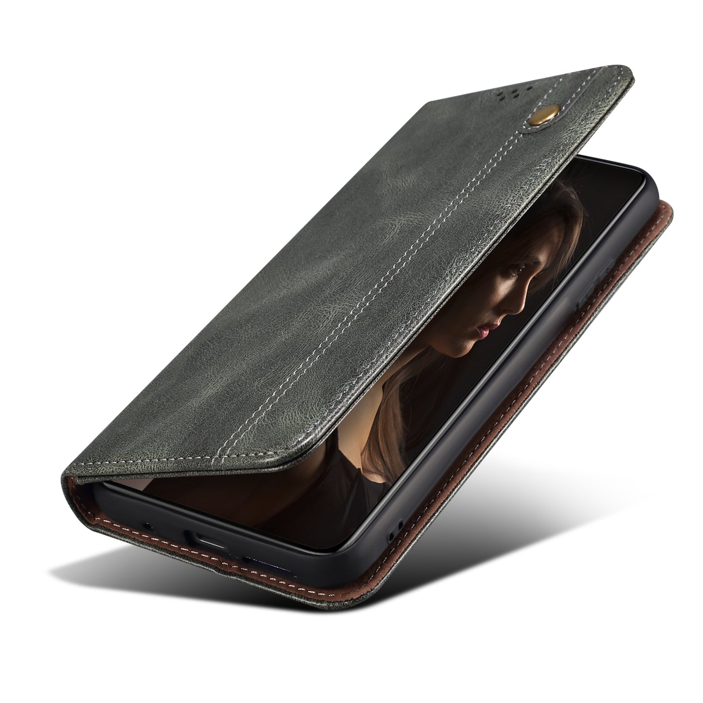 For Samsung Galaxy A06 Case Crazy Horse Texture Waxy Leather Wallet Stand Cover - Green