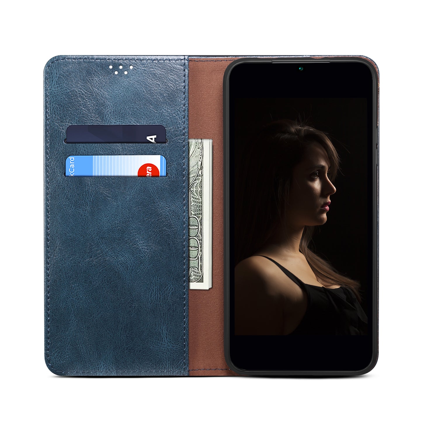 For Samsung Galaxy A06 Case Crazy Horse Texture Waxy Leather Wallet Stand Cover - Blue