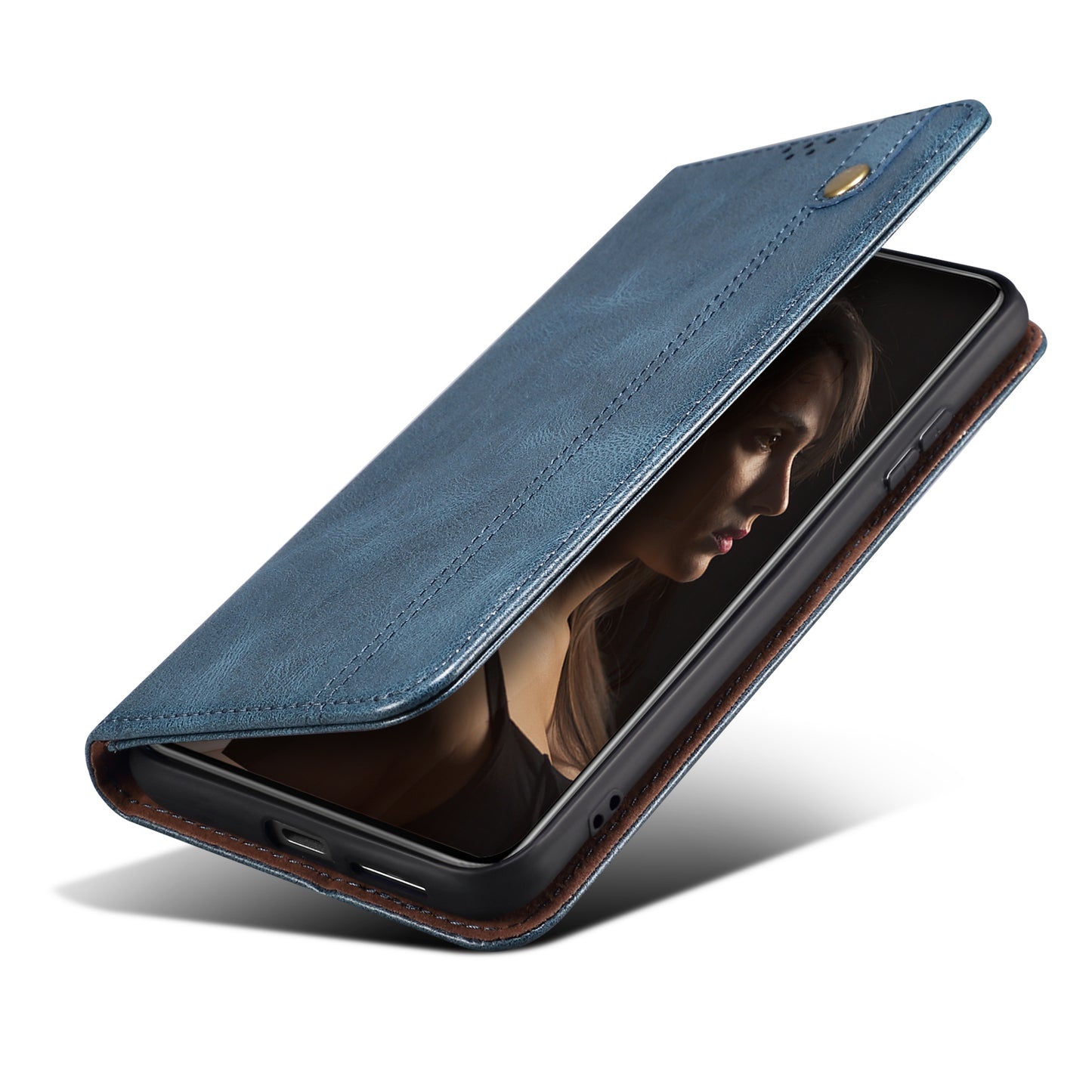 For Samsung Galaxy A06 Case Crazy Horse Texture Waxy Leather Wallet Stand Cover - Blue