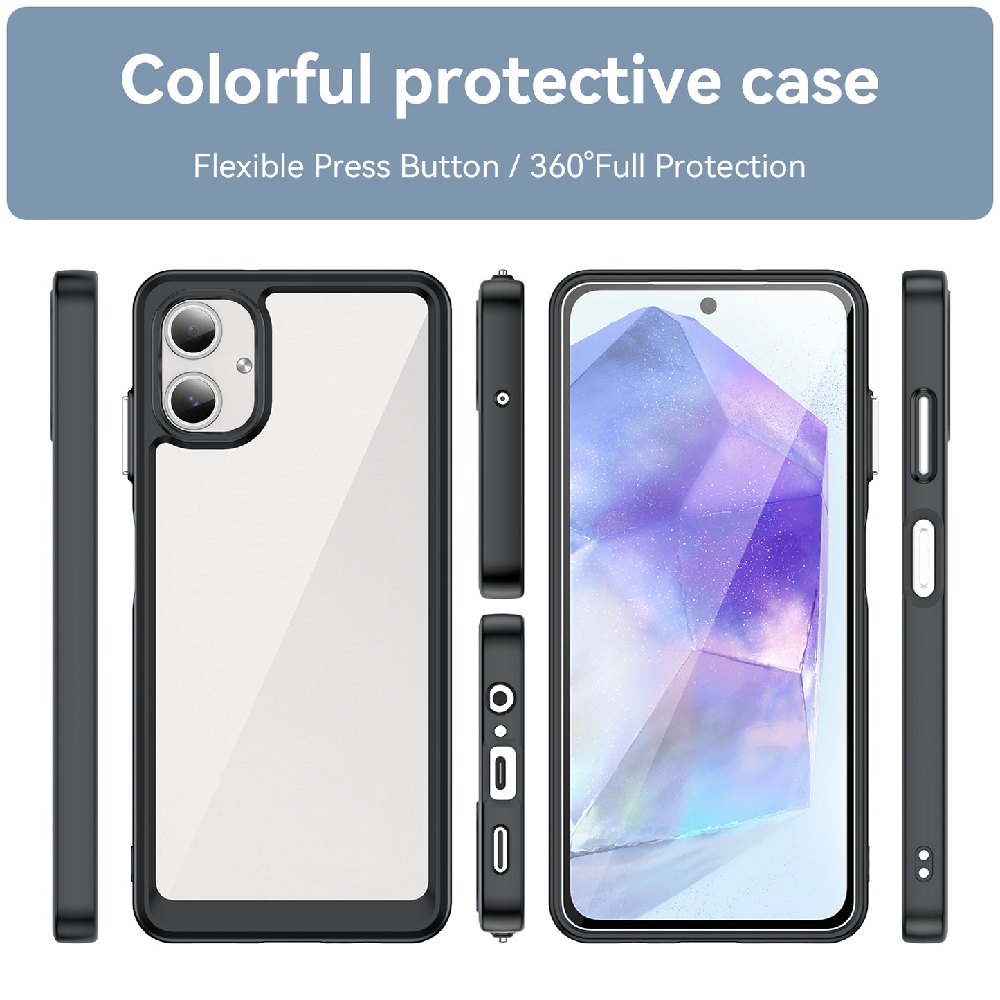 For Samsung Galaxy A06 Shockproof Case TPU +Acrylic Protective Clear Phone Cover - Black