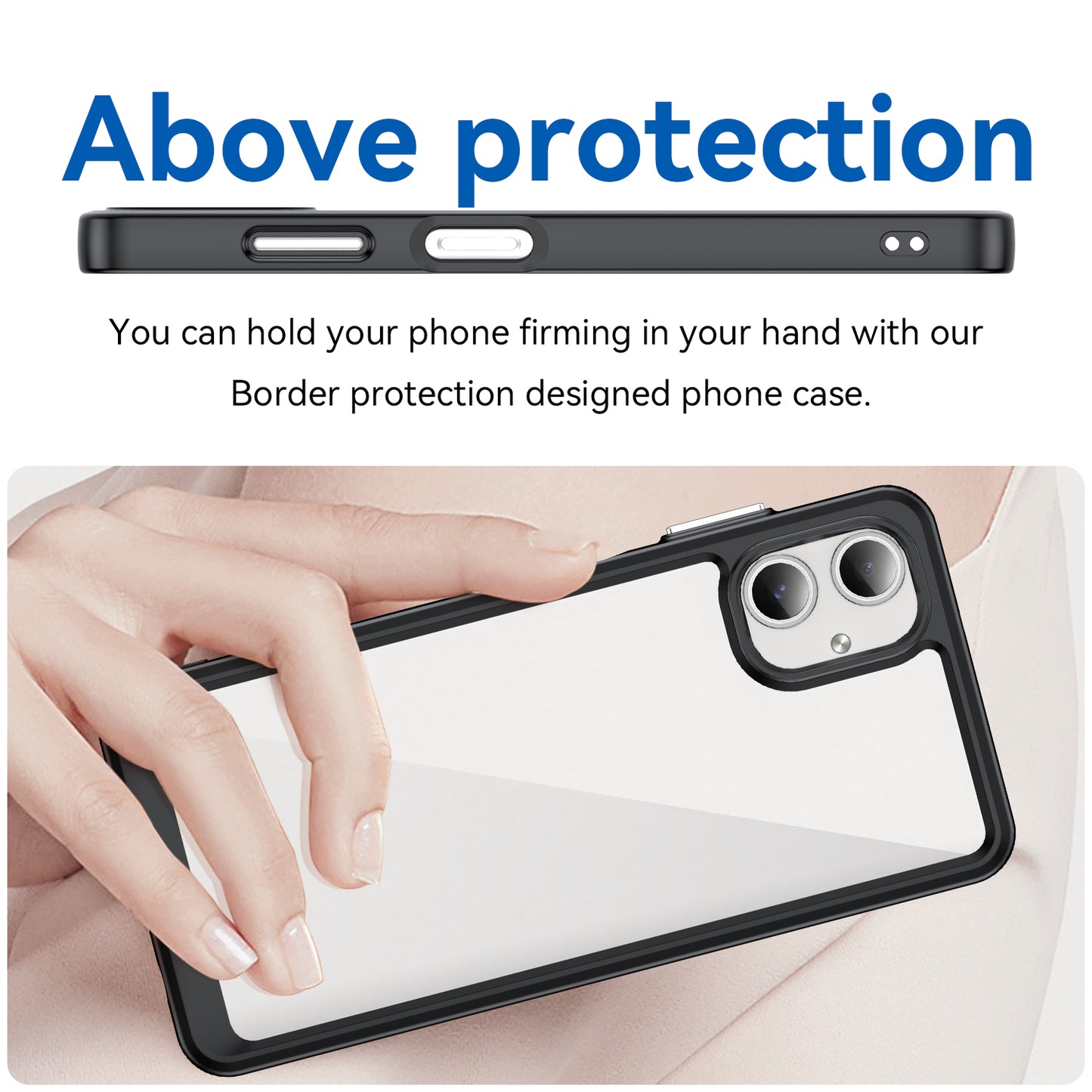 For Samsung Galaxy A06 Shockproof Case TPU +Acrylic Protective Clear Phone Cover - Black