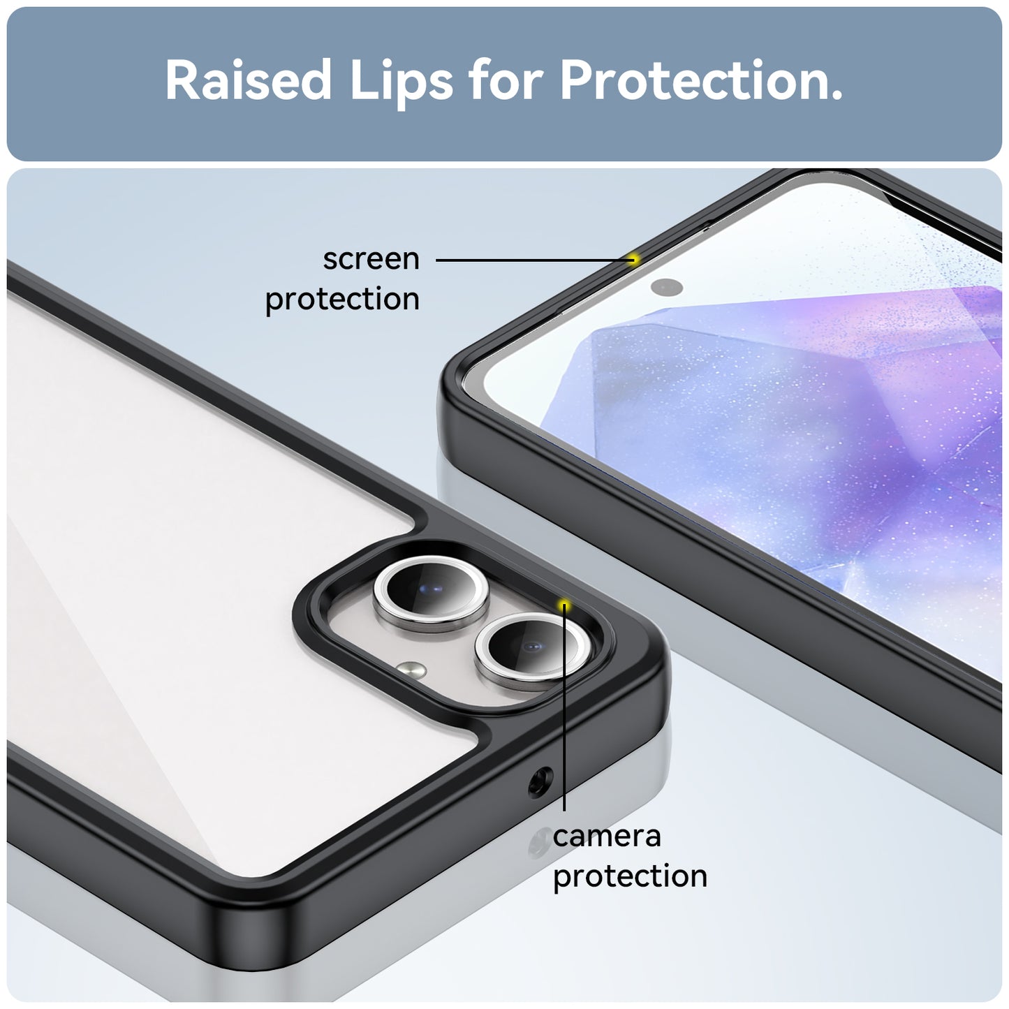 For Samsung Galaxy A06 Shockproof Case TPU +Acrylic Protective Clear Phone Cover - Black