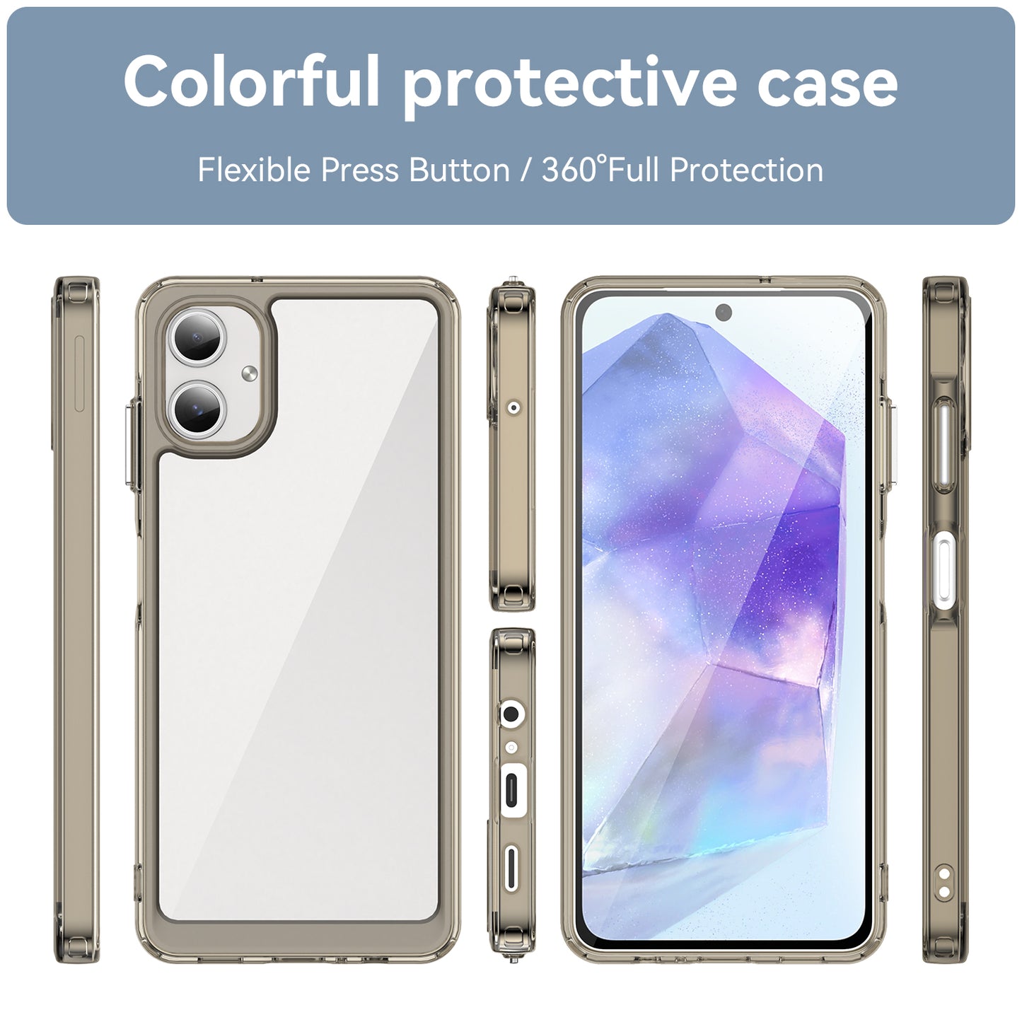 For Samsung Galaxy A06 Shockproof Case TPU +Acrylic Protective Clear Phone Cover - Transparent Grey