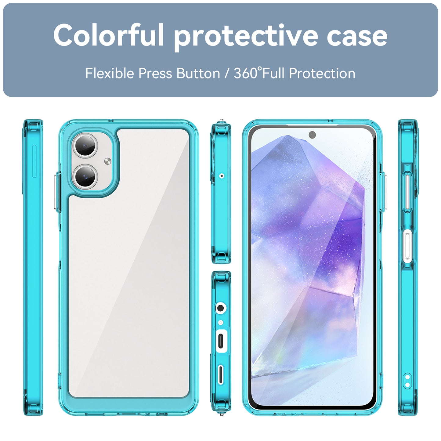 For Samsung Galaxy A06 Shockproof Case TPU +Acrylic Protective Clear Phone Cover - Transparent Blue