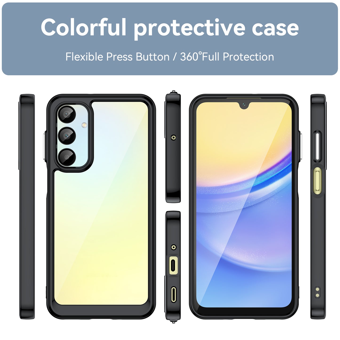 For Samsung Galaxy A16 5G / A16 4G Shockproof Case TPU +Acrylic Protective Clear Phone Cover - Black