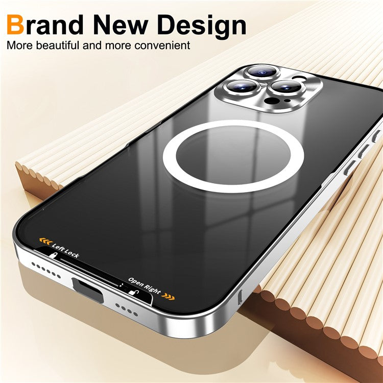 For iPhone 16 Pro Case Compatible with MagSafe Metal Frame Matte Phone Cover - Silver