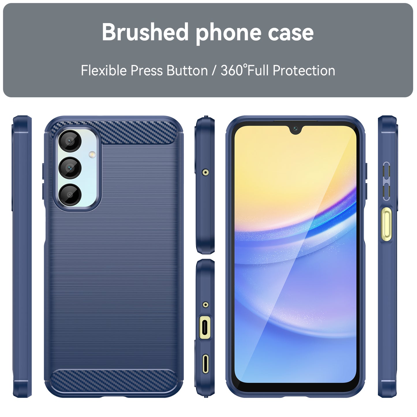 For Samsung Galaxy A16 5G / A16 4G Case Carbon Fiber Texture TPU Brushed Phone Cover - Blue