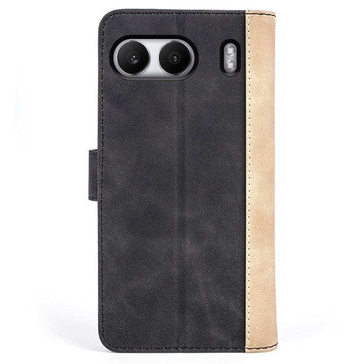 For OnePlus Nord 4 Wallet Case Leather Phone Cover Splicing Color - Black