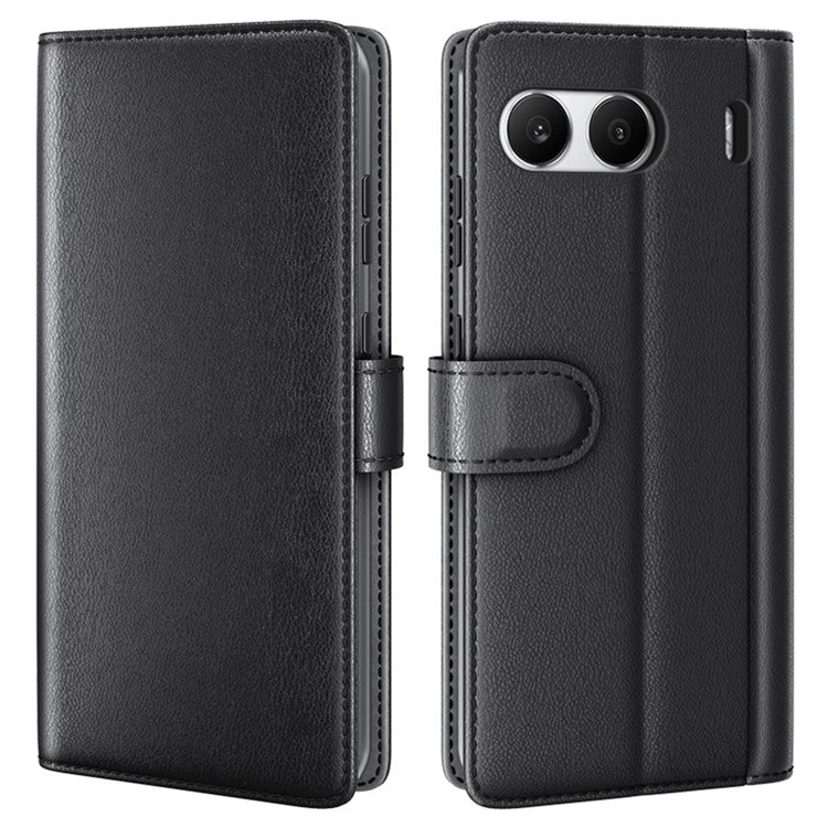 For OnePlus Nord 4 Case Genuine Split Leather Phone Cover Wallet Card Slot - Black