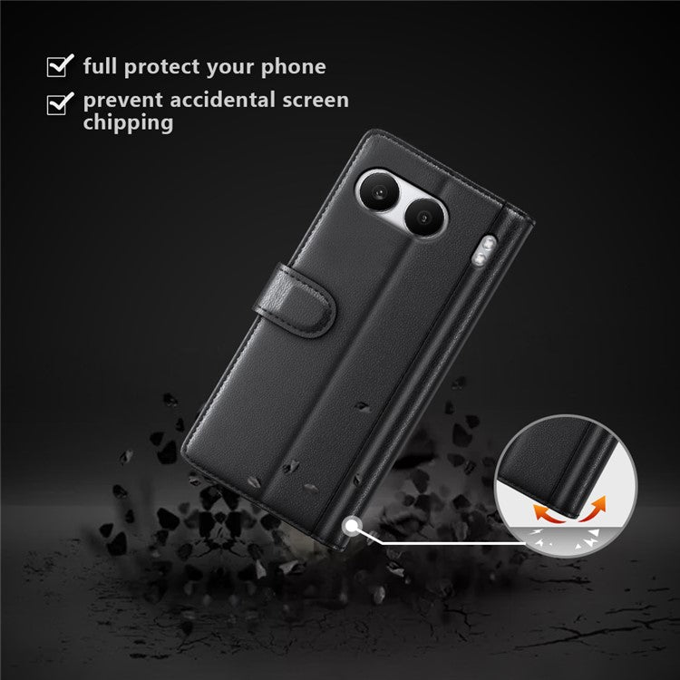For OnePlus Nord 4 Case Genuine Split Leather Phone Cover Wallet Card Slot - Black