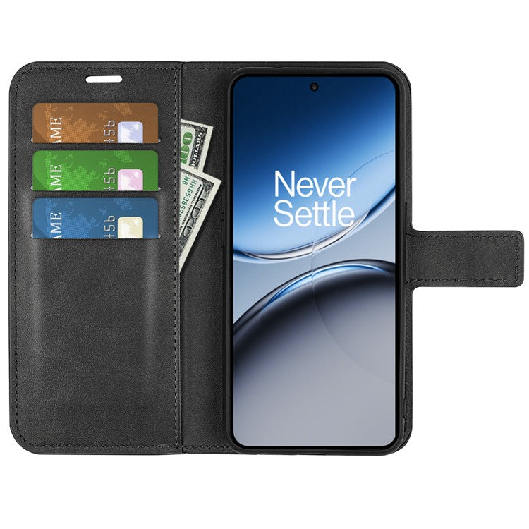 For OnePlus Nord 4 Stand Case Anti-Scratch Calf Texture Leather Phone Cover - Black