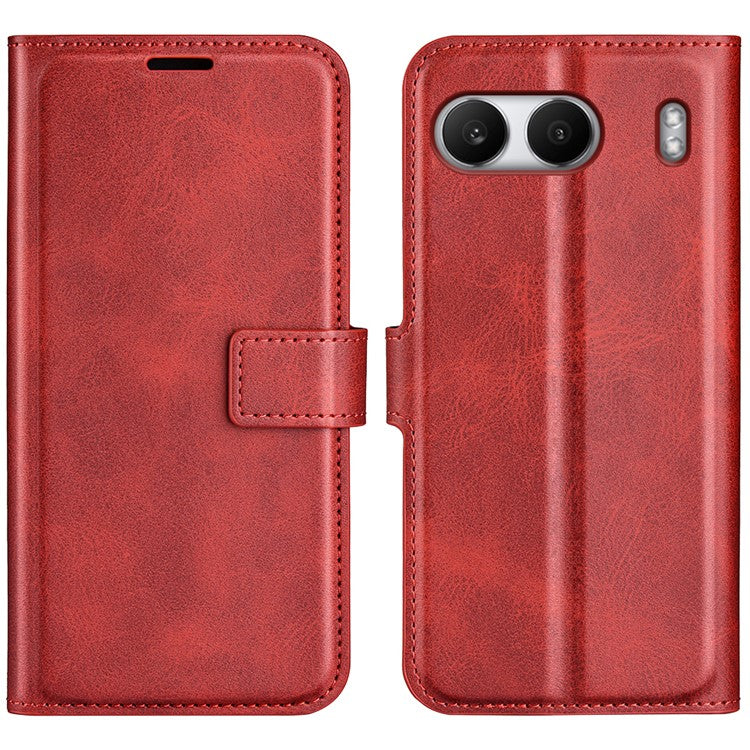 For OnePlus Nord 4 Stand Case Anti-Scratch Calf Texture Leather Phone Cover - Red