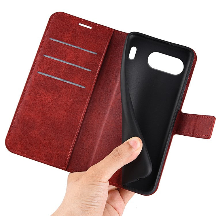 For OnePlus Nord 4 Stand Case Anti-Scratch Calf Texture Leather Phone Cover - Red