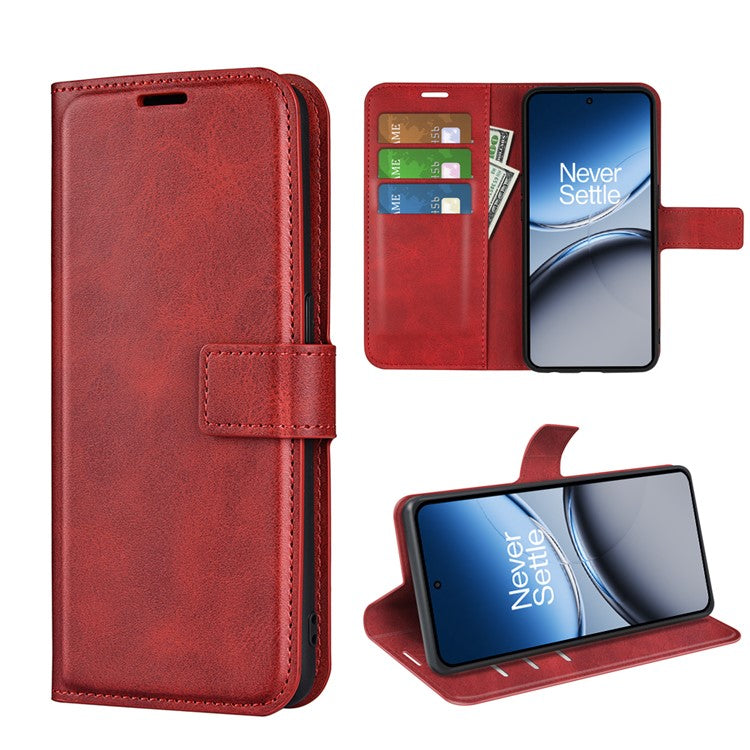 For OnePlus Nord 4 Stand Case Anti-Scratch Calf Texture Leather Phone Cover - Red