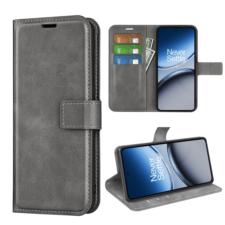 For OnePlus Nord 4 Stand Case Anti-Scratch Calf Texture Leather Phone Cover - Grey