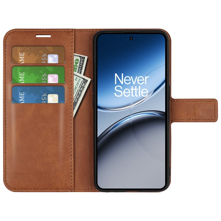 For OnePlus Nord 4 Stand Case Anti-Scratch Calf Texture Leather Phone Cover - Light Brown