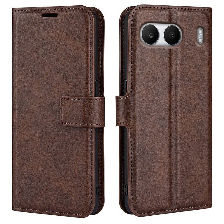 For OnePlus Nord 4 Stand Case Anti-Scratch Calf Texture Leather Phone Cover - Brown