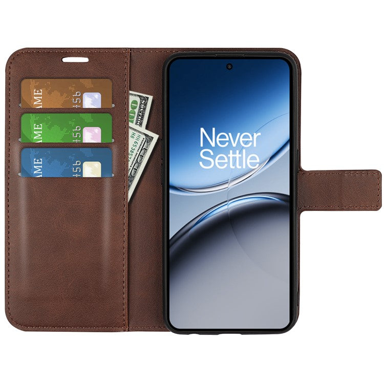 For OnePlus Nord 4 Stand Case Anti-Scratch Calf Texture Leather Phone Cover - Brown