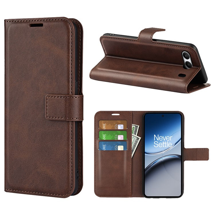 For OnePlus Nord 4 Stand Case Anti-Scratch Calf Texture Leather Phone Cover - Brown