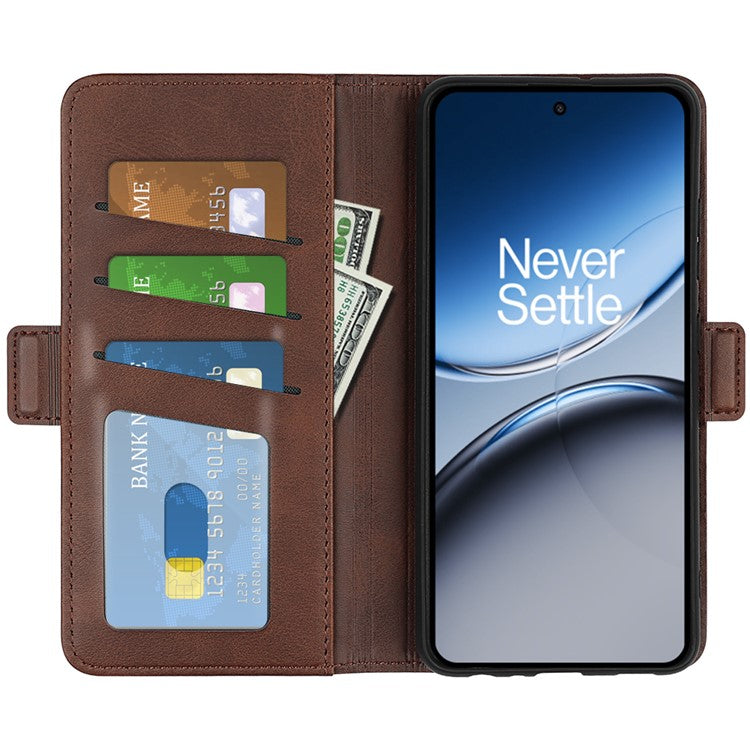 For OnePlus Nord 4 Stand Case Calf Texture Leather Wallet Phone Cover - Brown