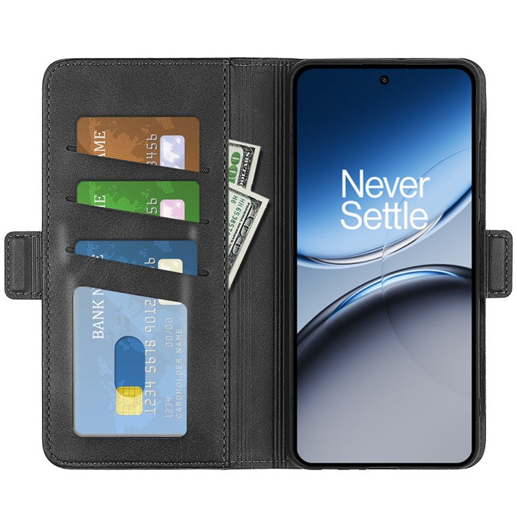 For OnePlus Nord 4 Stand Case Calf Texture Leather Wallet Phone Cover - Black