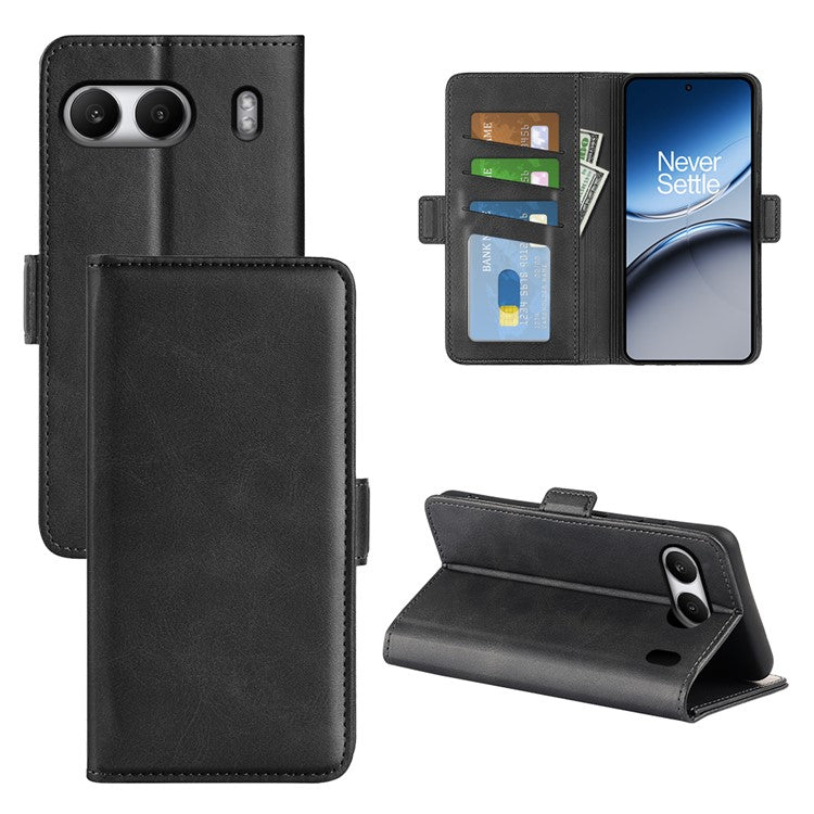 For OnePlus Nord 4 Stand Case Calf Texture Leather Wallet Phone Cover - Black