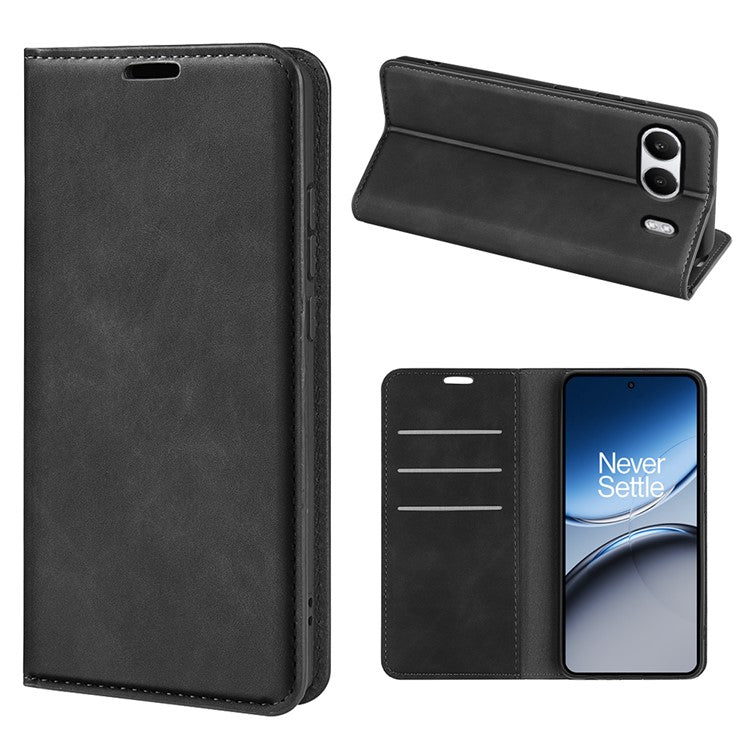 For OnePlus Nord 4 Case Skin-Touch Leather Wallet Phone Cover - Black