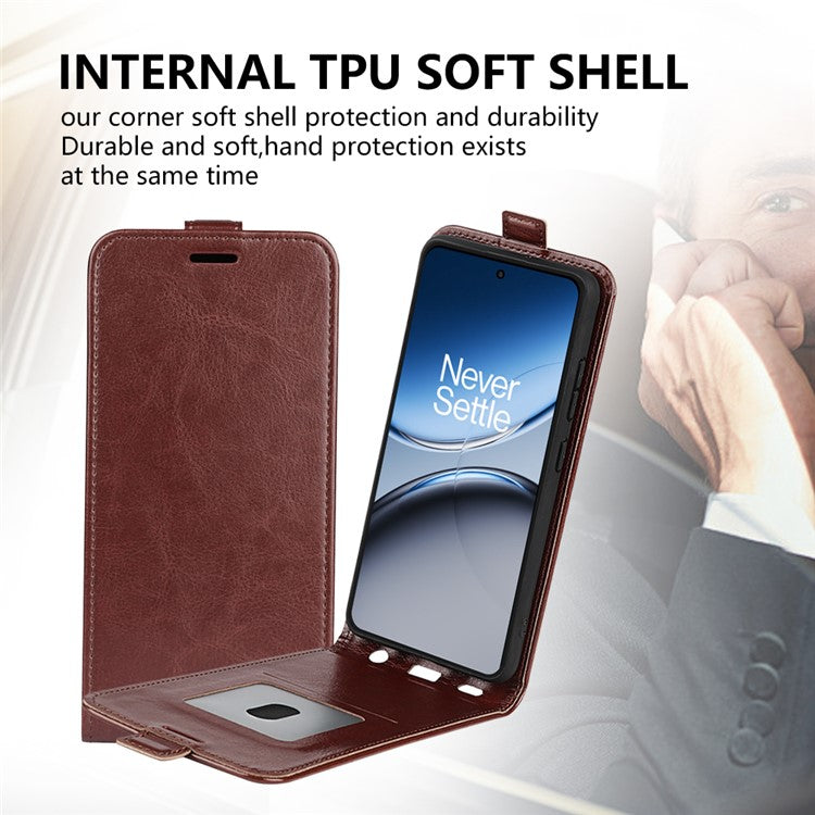 For OnePlus Nord 4 Case with Card Slots Vertical Flip Leather Phone Cover - Brown