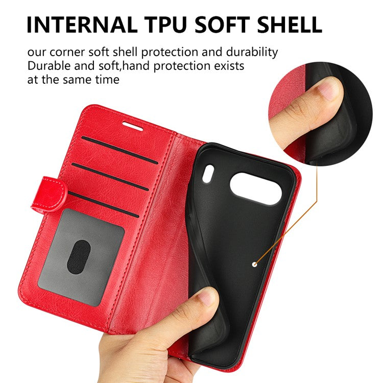 For OnePlus Nord 4 Wallet Case Crazy Horse Texture Stand Leather Phone Cover - Red