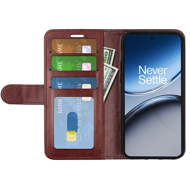 For OnePlus Nord 4 Wallet Case Crazy Horse Texture Stand Leather Phone Cover - Brown