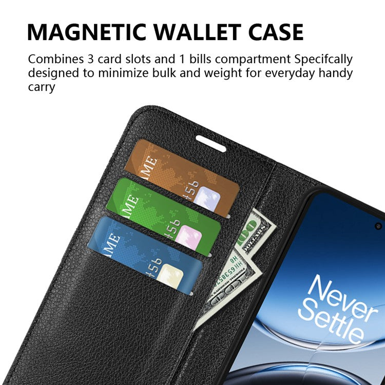 For OnePlus Nord 4 Case Litchi Texture Shockproof Leather Wallet Phone Cover - Black