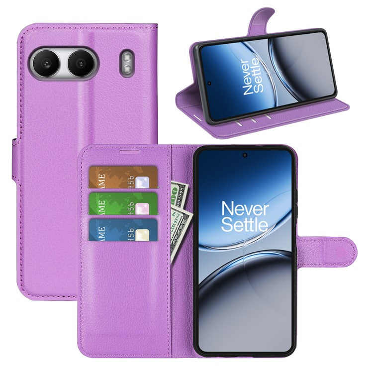 For OnePlus Nord 4 Case Litchi Texture Shockproof Leather Wallet Phone Cover - Purple