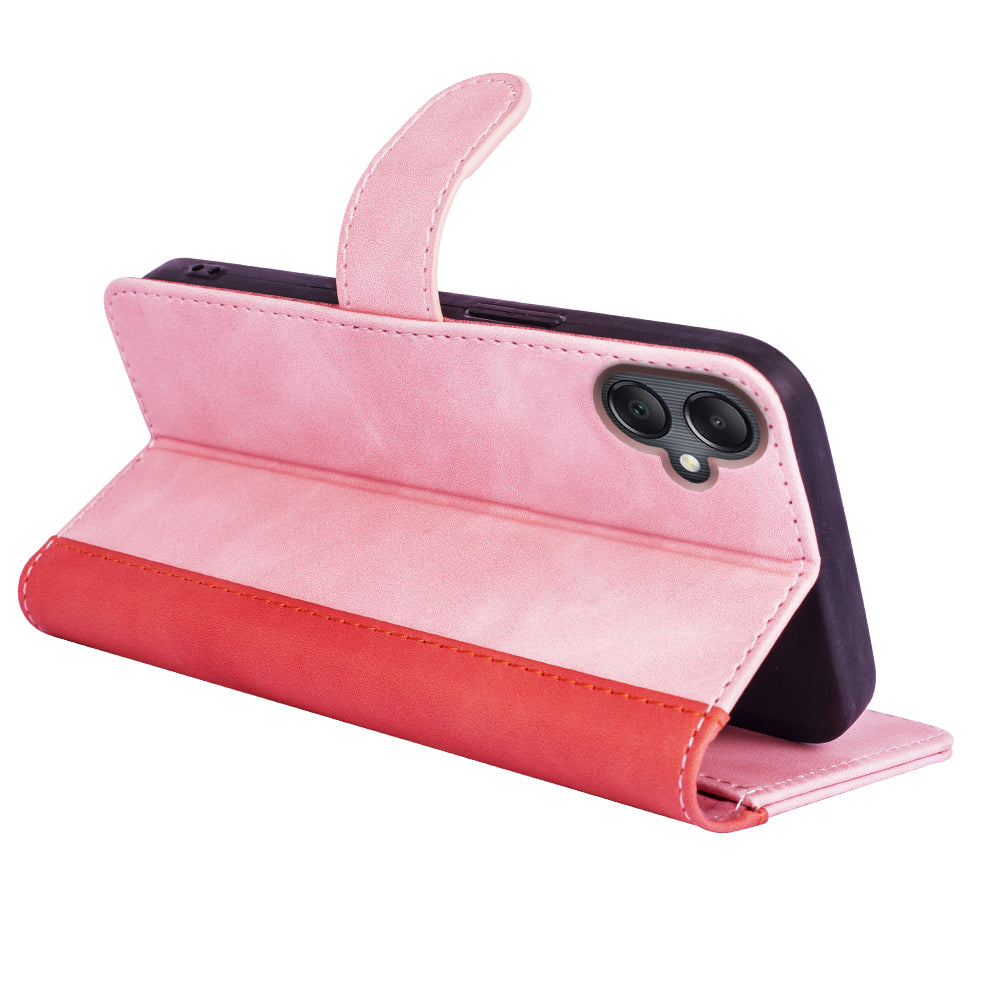 For Samsung Galaxy A06 Wallet Case Leather Phone Cover Splicing Color - Pink