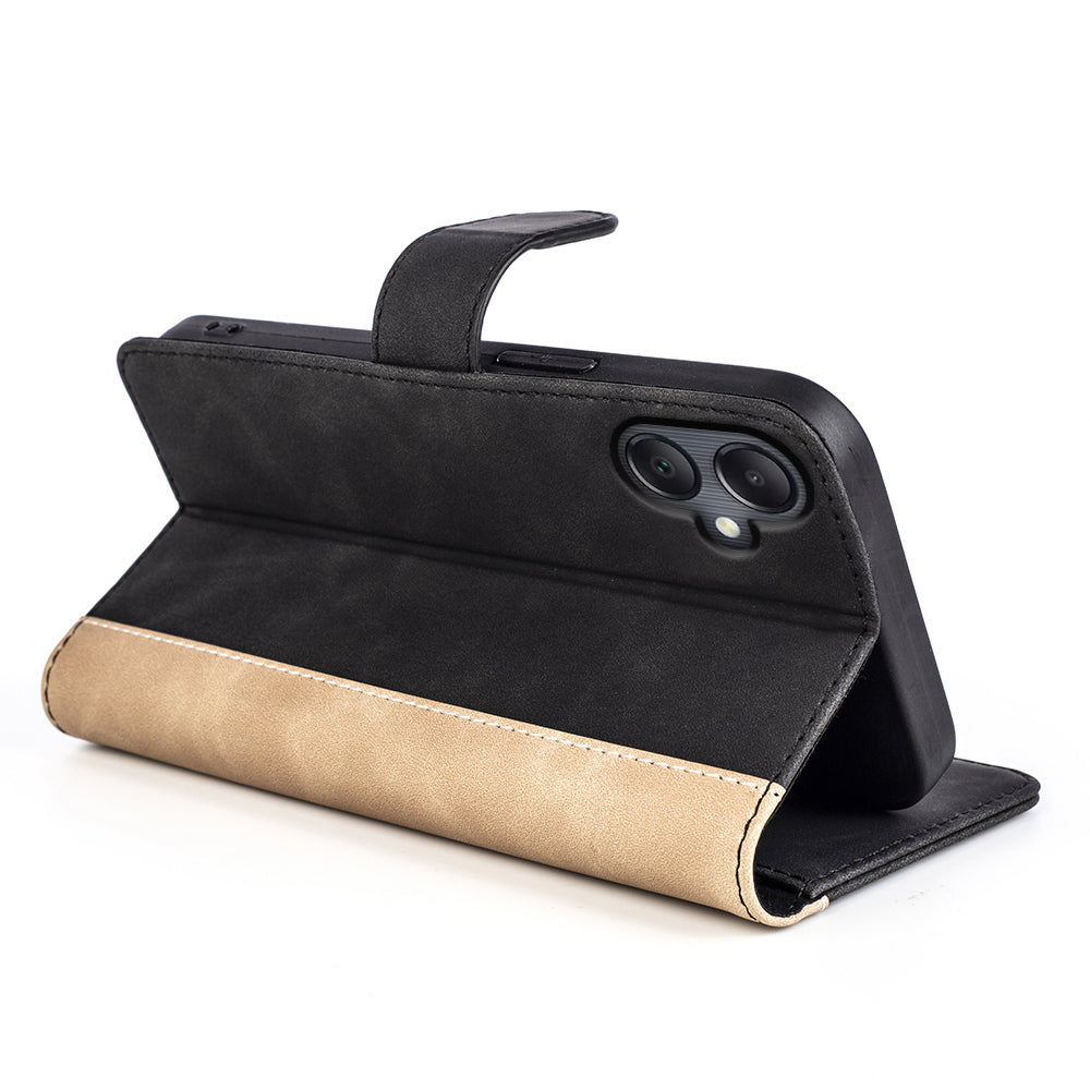 For Samsung Galaxy A06 Wallet Case Leather Phone Cover Splicing Color - Black