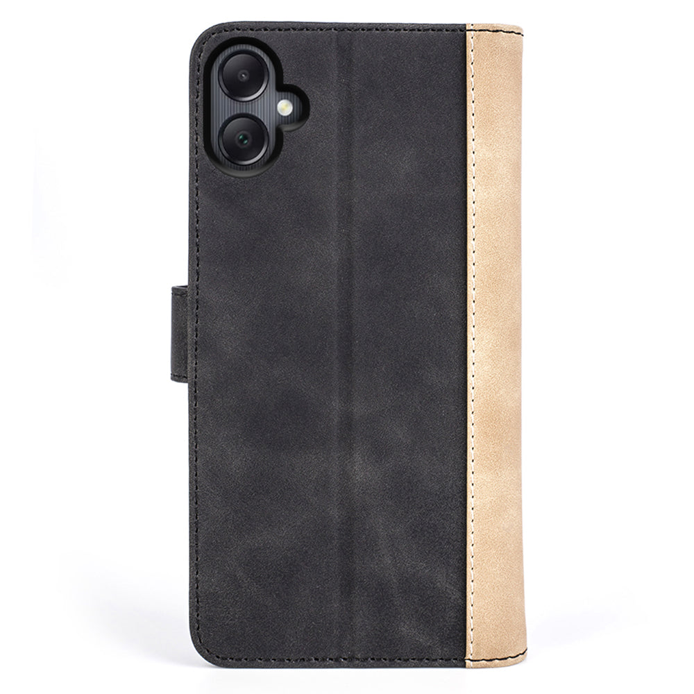 For Samsung Galaxy A06 Wallet Case Leather Phone Cover Splicing Color - Black