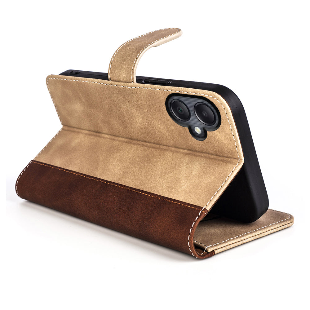 For Samsung Galaxy A06 Wallet Case Leather Phone Cover Splicing Color - Yellow