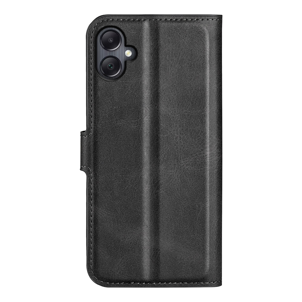 For Samsung Galaxy A06 Stand Case Anti-Scratch Calf Texture Leather Phone Cover - Black
