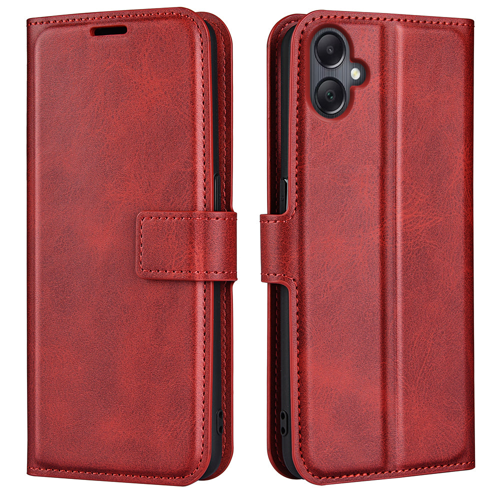 For Samsung Galaxy A06 Stand Case Anti-Scratch Calf Texture Leather Phone Cover - Red