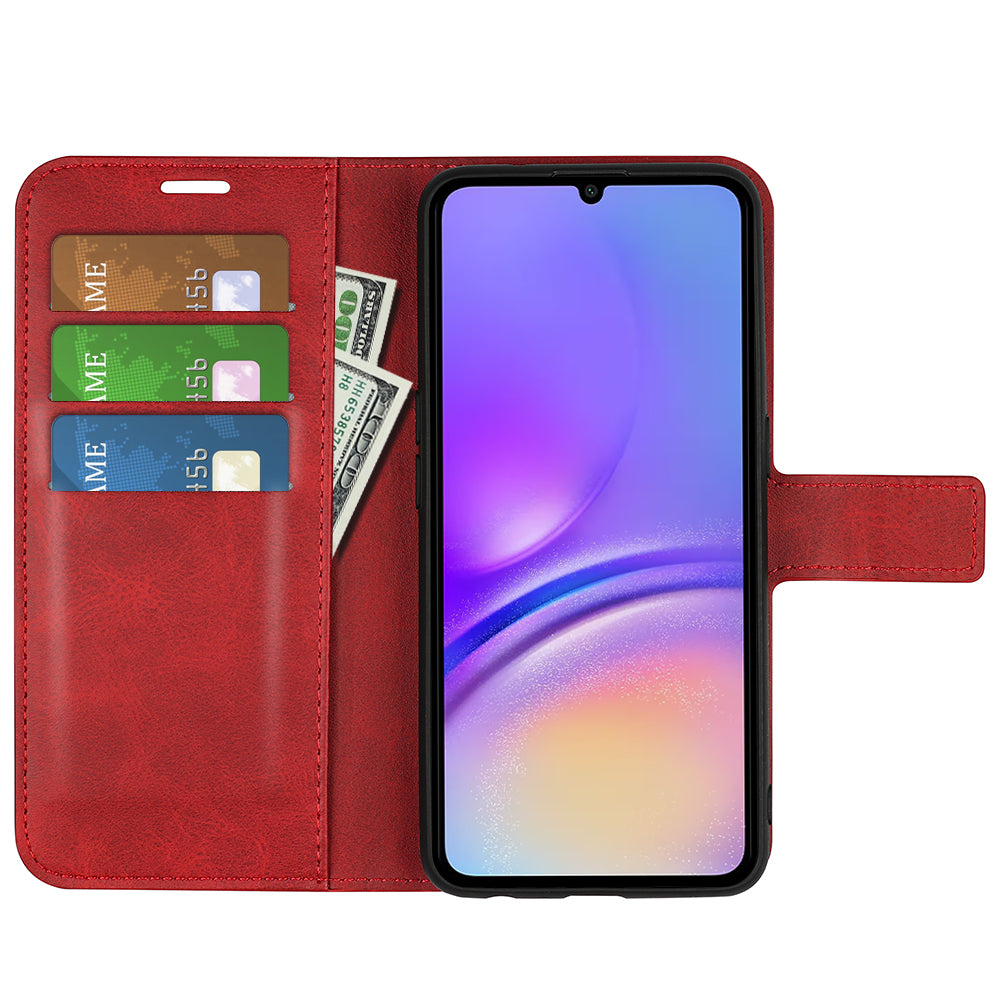 For Samsung Galaxy A06 Stand Case Anti-Scratch Calf Texture Leather Phone Cover - Red