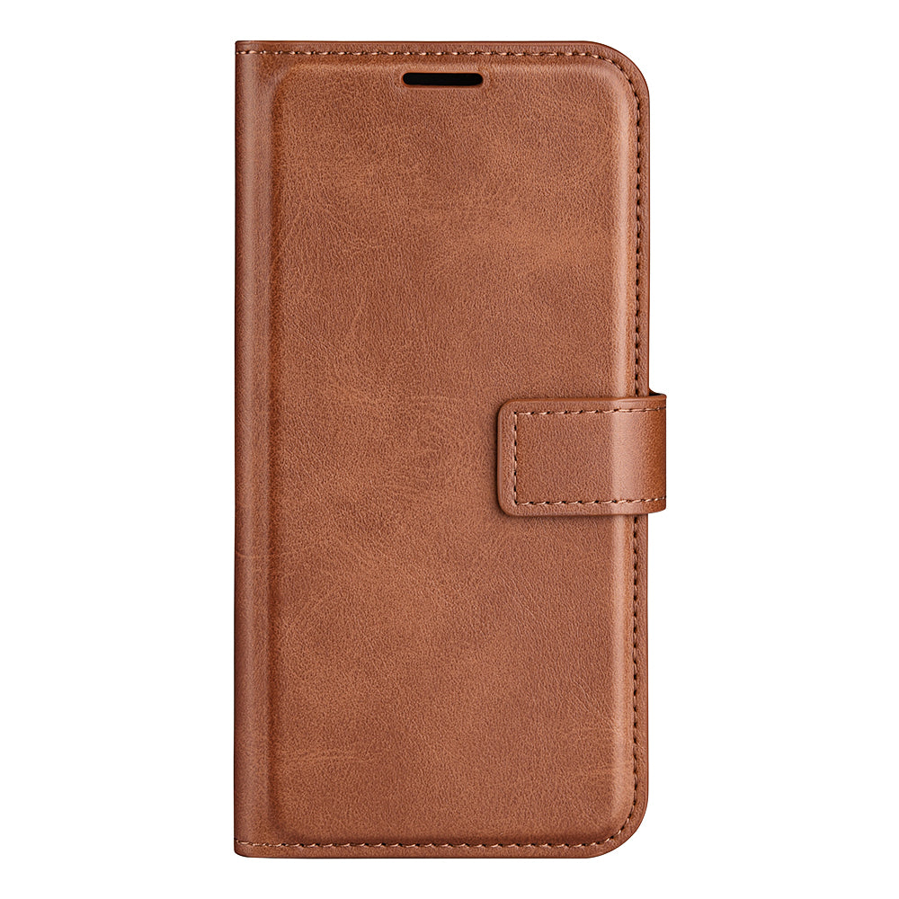 For Samsung Galaxy A06 Stand Case Anti-Scratch Calf Texture Leather Phone Cover - Light Brown